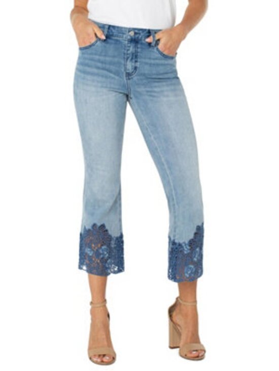 Liverpool Jeans Company Denim - LIVERPOOL Los Angeles Women's Hannah Crop Jeans Crochet Hem Blue Size 8/29 NWT